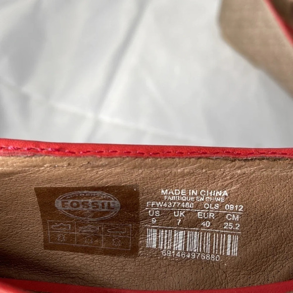 FOSSIL 2 Tone Leather Ballet Flats Coral Red Taupe  Grey Cap Toe Perforated 9 - Picture 10 of 11